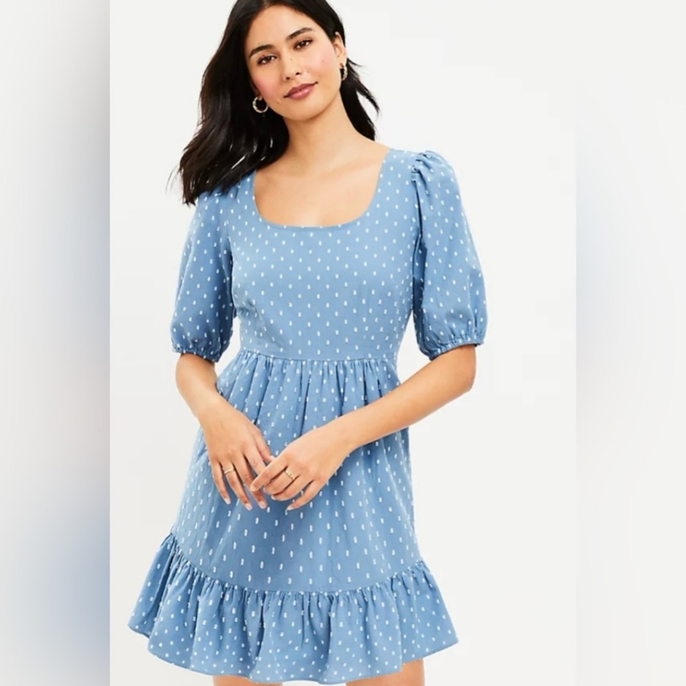 LOFT Light Blue Polka Dot Mini Dress